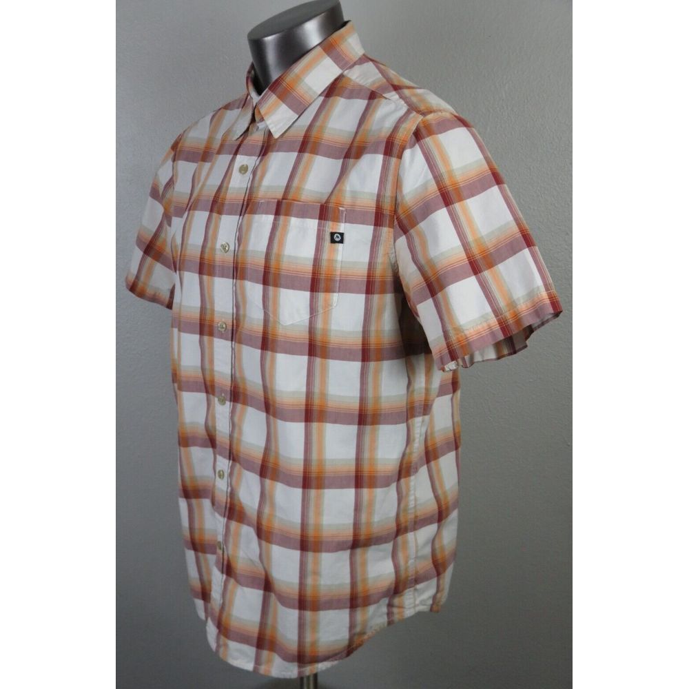 Mens Marmot Short Sleeve Button Front Shirt Size L Orange Red White Plaid Hiking - Picture 3 of 8